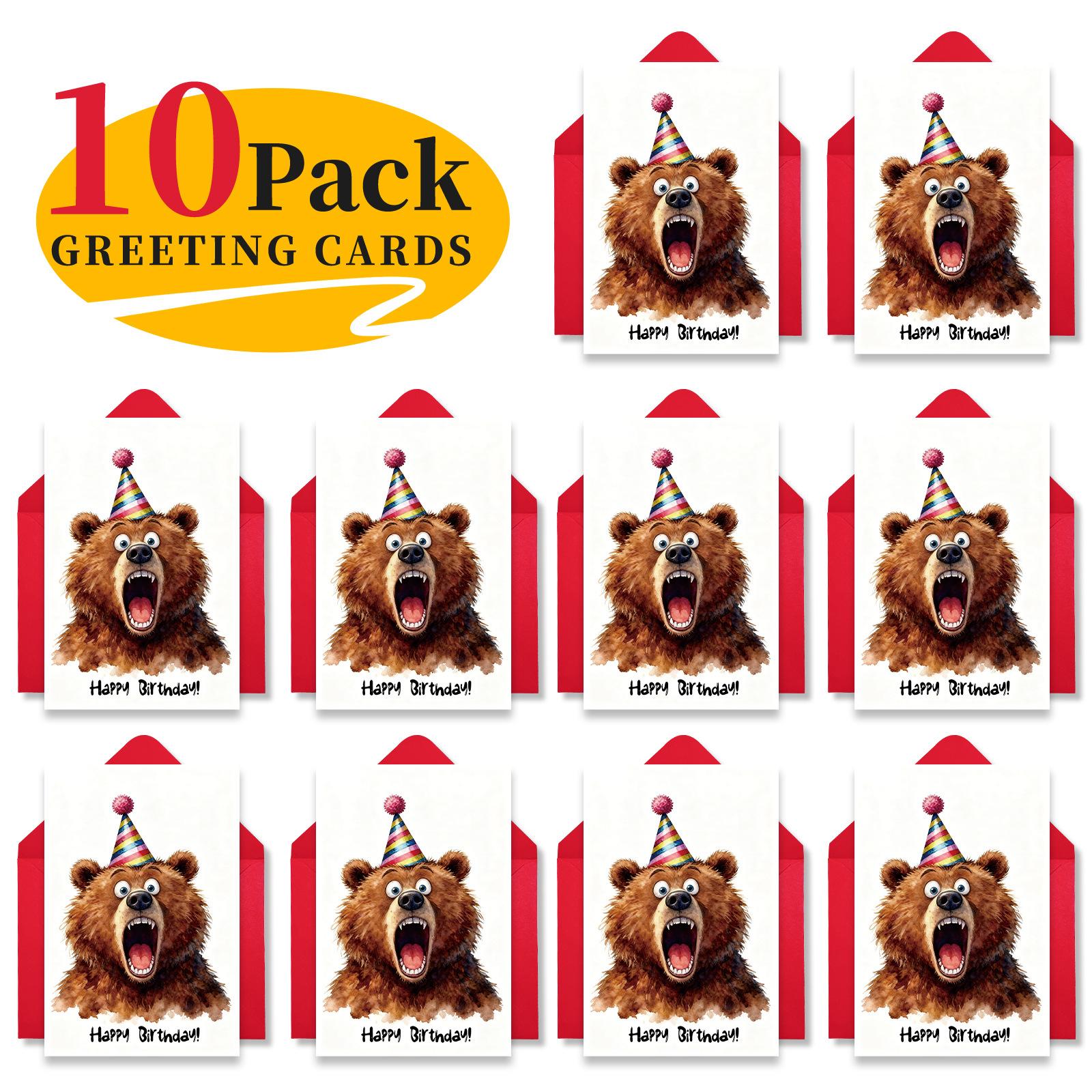 

Large Size Cartoon Bear Birthday Card Envelope Set, Gift Diy Decorative Blessing Card 10 Sets Of Batches T020400614