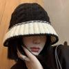 Black Knitted Fisherman Hat Women's Winter Korean Style Fashionable Wide Brim Cap