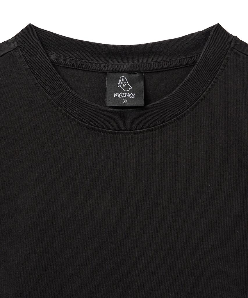 MOZMOZ Pigment Crop Plain Back Slit Short Sleeve T-Shirt Black