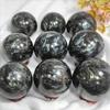 1Pc 0.44-1.1LB Large Astrophyllite Garnet Sphere With Wood Based Stand Crystal Quartz Collection Black Firework Reiki
