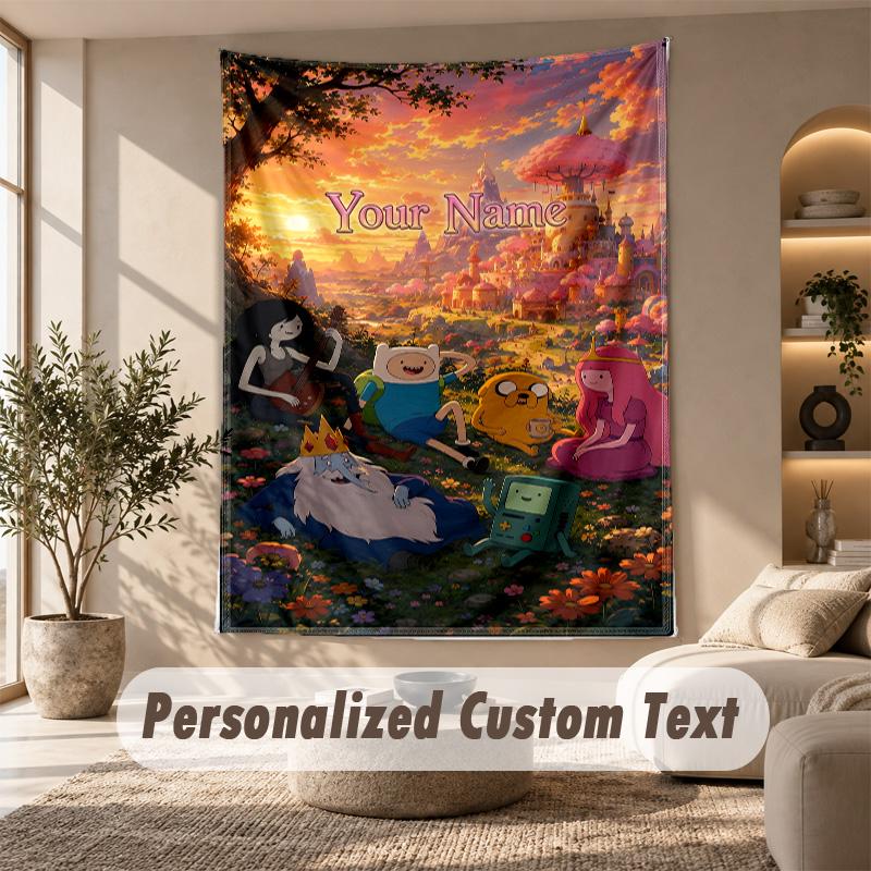 Adventure Time cartoon Tapestry, Personalized Custom Text, Wall Hanging Tapestry For Living Room Home Wall Decor