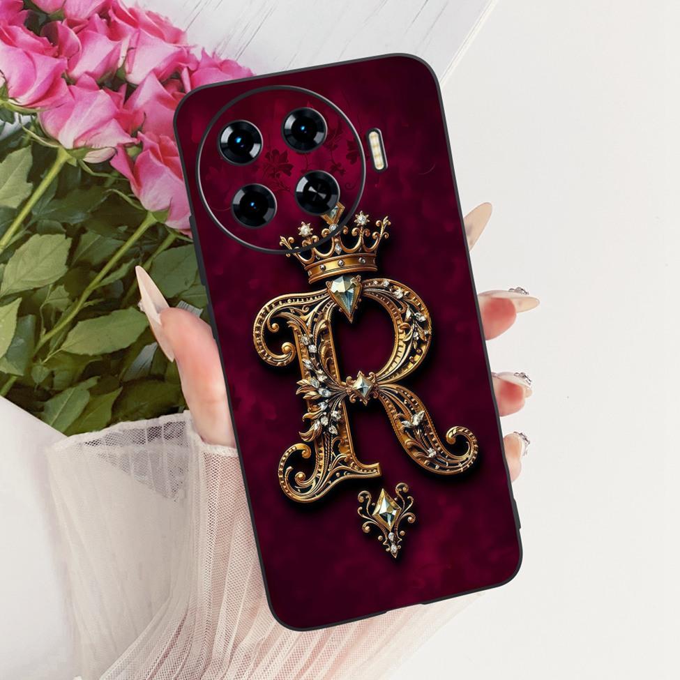 For Tecno Spark 20 Pro Plus Case Silicone Luxury Crown A-Z Letters 2D Flat Pattern Soft Cover Tecno Spark 20 Pro+ KJ7 Phone Case