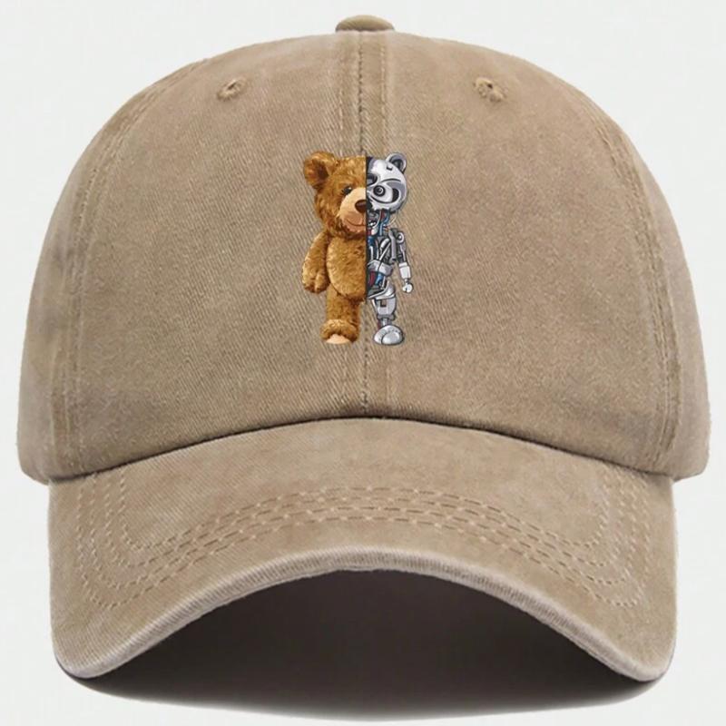 Cappellino da baseball vintage lavato con simpatico motivo di orsacchiotto, adatto sia per Unisex che per Donne, traspirante e regolabile.