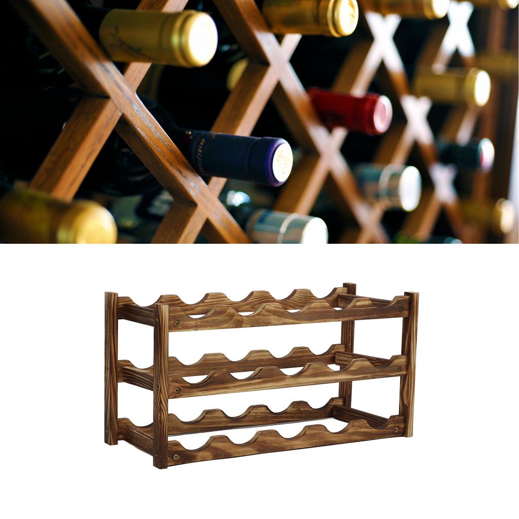 Wine Rack Pine Wood Wine Bottle Storage Shelf Display   Decor for Countertop Home