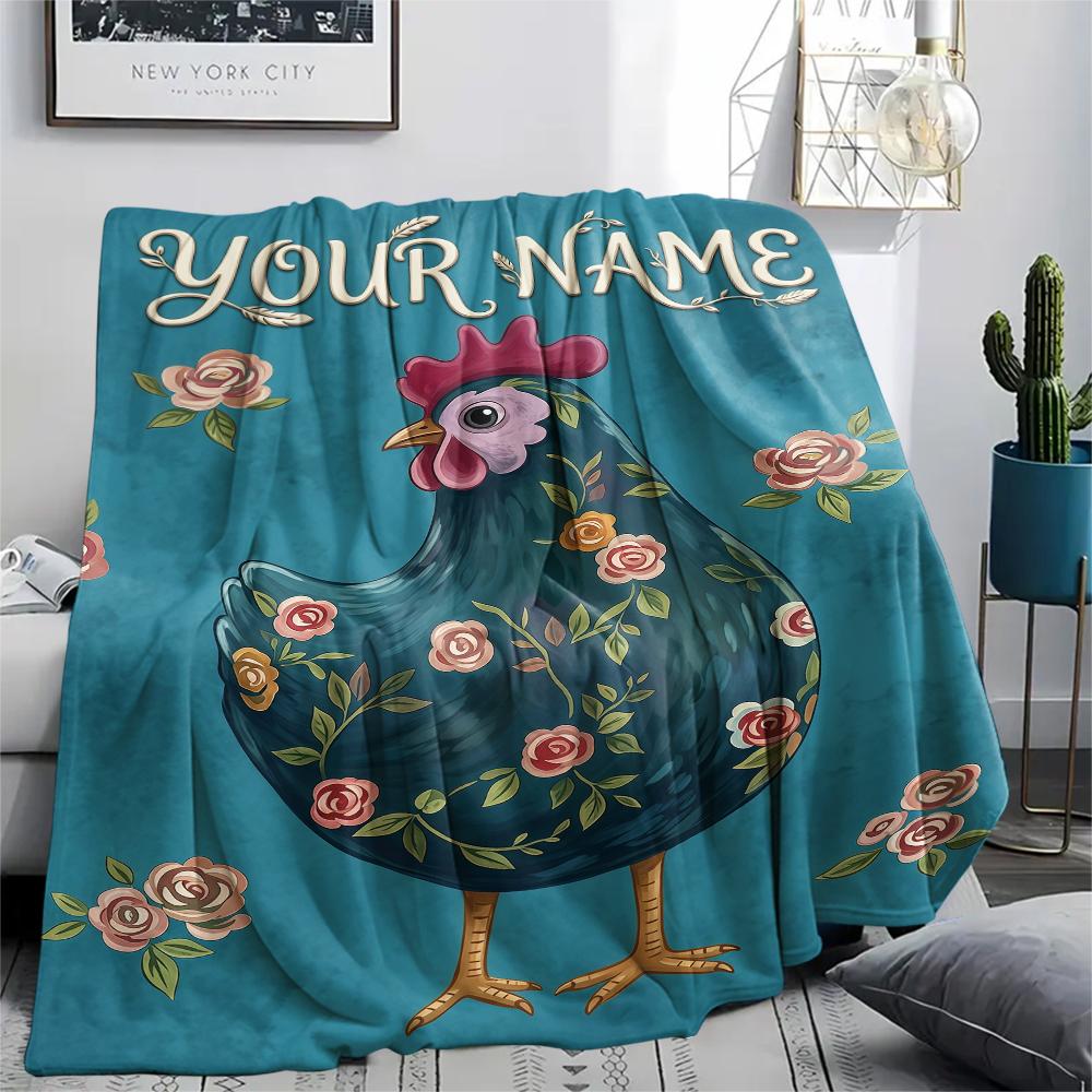 1PC Custom Name Chickens Polka Dots Patterned Flannel Blanket Suitable For All Seasons for Home Decor Warmth and Comfort Gifts Holiday Present_lx