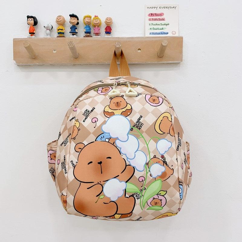 Backpack Children Capybara Zipper Design Adjustable Shoulder Straps Schoolbag