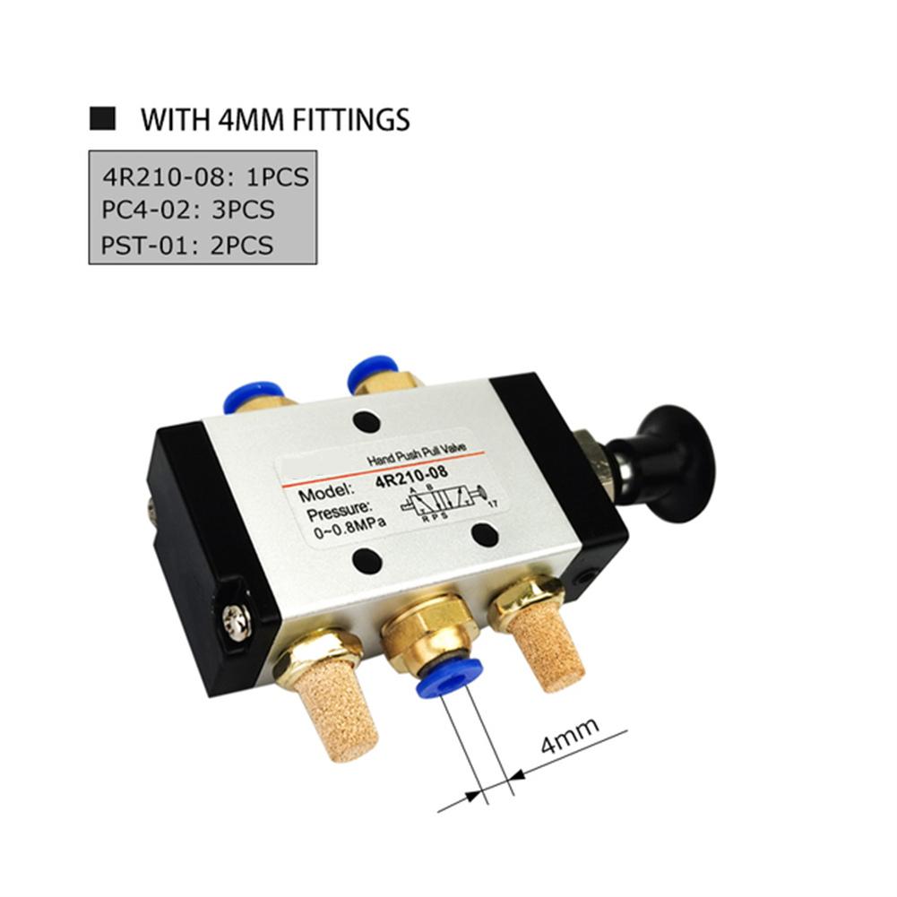 Push Pull Pneumatic Valve 4R21008 5 Ways 2 Position with 4in BSPT Connector and Noise Reduction Muffler for Air Systems