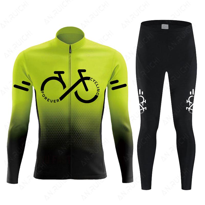 Fluorescent Color  Long Sleeve Cycling Clothing MTB Bike Uniform Maillot Ropa Ciclismo Men Bicycle Wear 2026 Autumn Breathable Cycling Suit Set