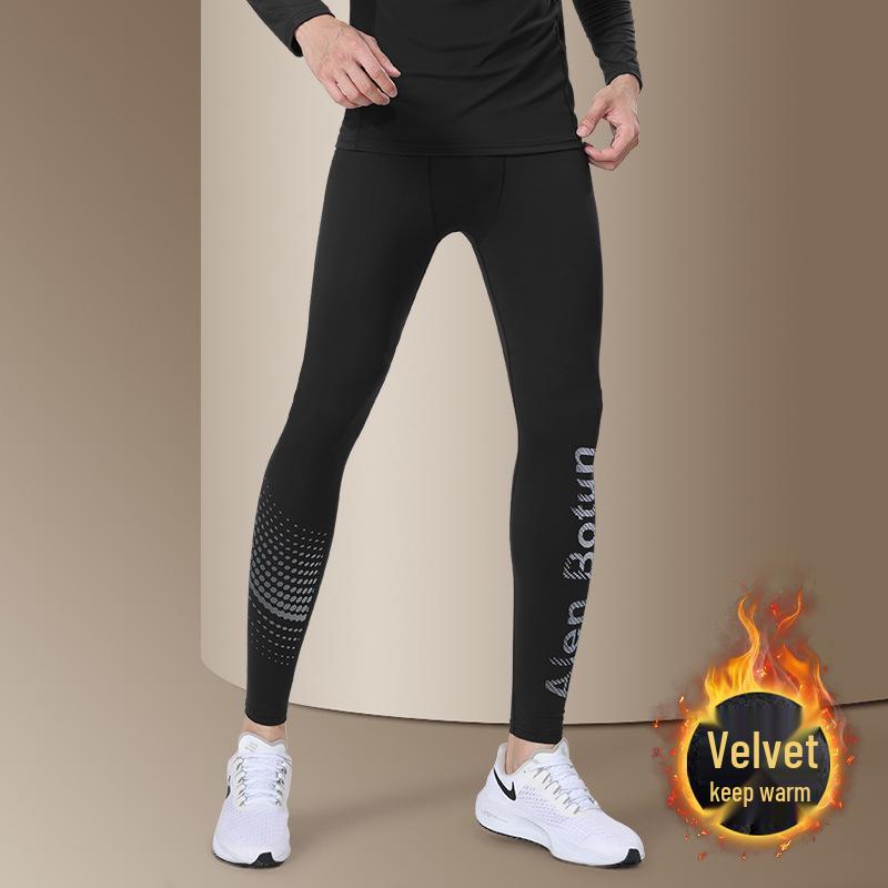 Men's Fleece-Lined Winter Base Layer Pants: High Elasticity, Quick-Drying, Warm, Tight-Fitting, Ideal for Yoga, Training, and Outdoor Sports.