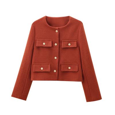2024 Winter New Women's Suit Jacket Fashionable and Casual Multi Functional Round Neck Flip Up Long Sleeve Cutting Jacket