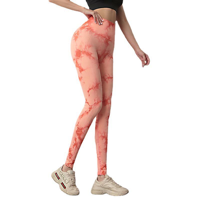 Women's High-Waist Tie-Dye Yoga Pants - European & American Style, Peach Hip-Lifting, Outerwear Fit