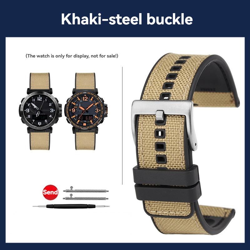 

20 22mm 24mm Universal Canvas watch strap For Casio PROTREK 5571 PRW-6600 5497 PRG-600/650Y Rubber bottom watchband men s strap 24mm