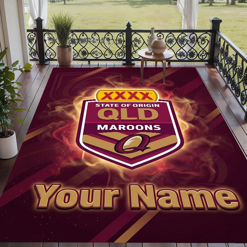 Custom Text Printed Rug Queensland Maroons Non Slip Floor Carpet For Home Room Decor