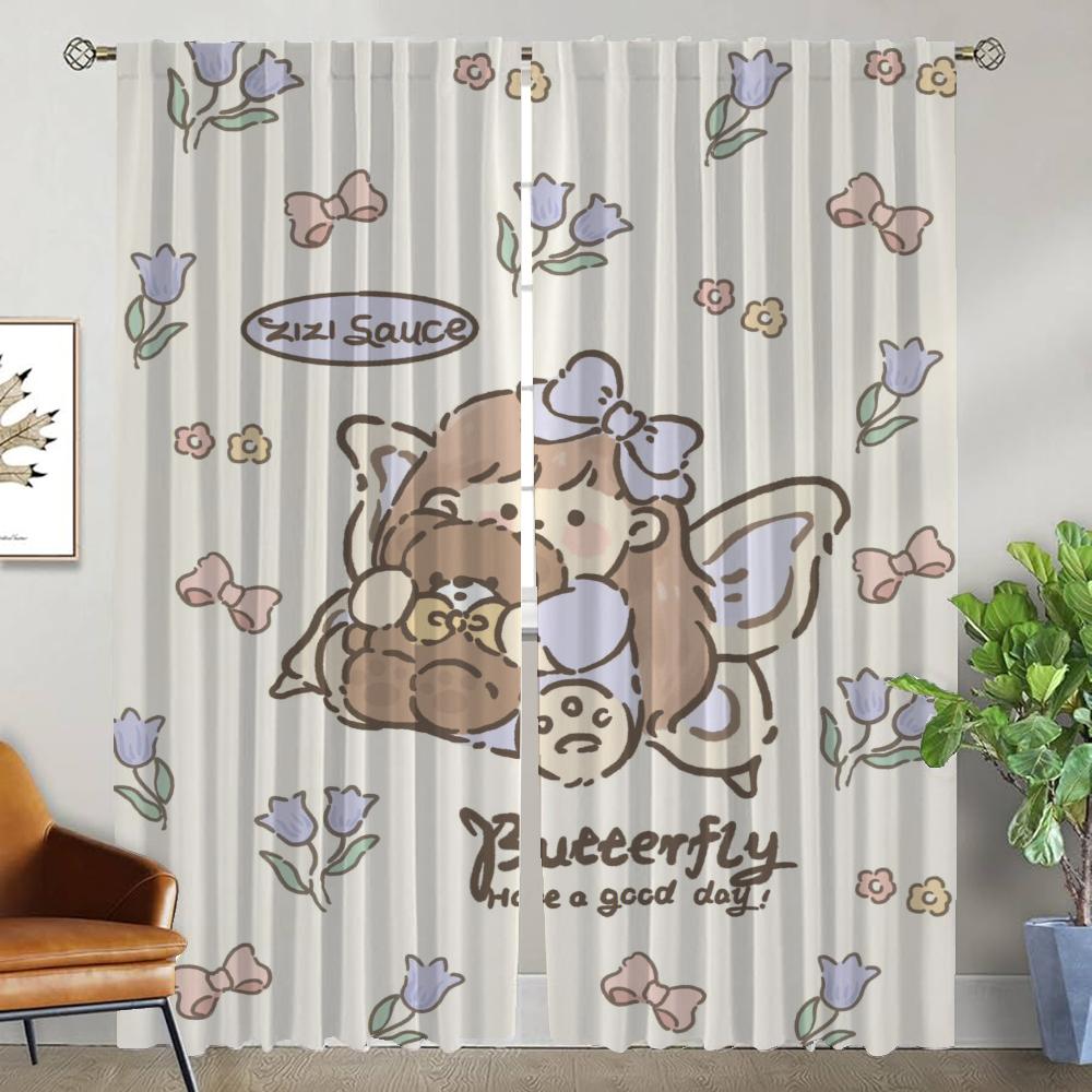 Curtains for Living Room Curtain for Room 2 Panel Cute Girls Partition Shades Halloween Decoration Home Interior Curtains Camera