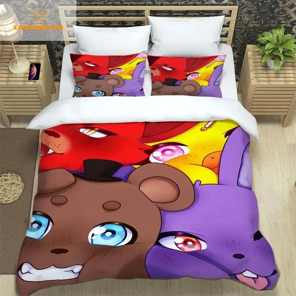 3Pcs F-Five N-Nights At Freddys F-Fnaf Bedding Set Single/Double/Full/Queen/King Size Game Gift For Adults Kids As Bedroom Decor