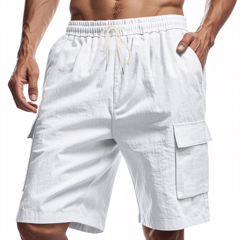 Men's American Style Multi-Pocket Cargo Shorts - Casual Loose Linen Drawstring Five-Point Pants.