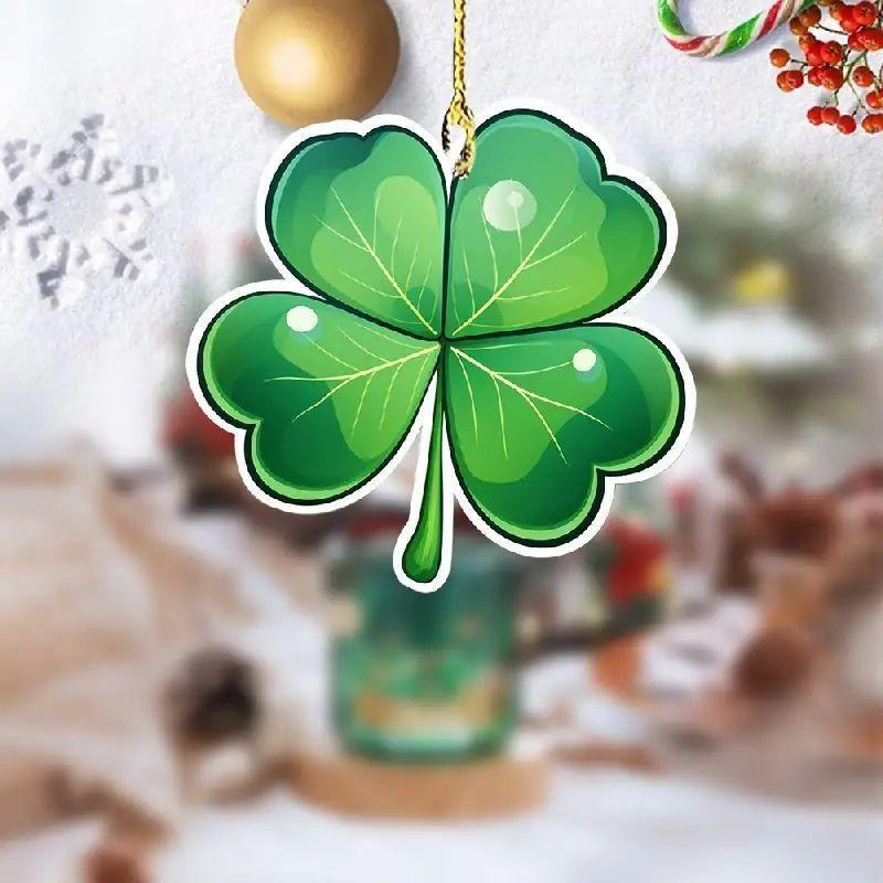 Four Playful Acrylic Leaf Clover Car Keychain Green Leaf Interior Hanging Ornament
