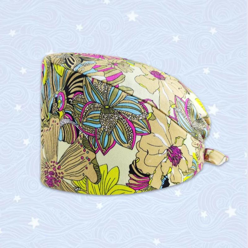 HZMNOI 100% Coton Bonnets Chirurgicaux Imprimés à Lien Arrière Section Élastique Bonnet de Bloc Infirmière pour Hommes Femmes Hôpital Chapeaux Médicaux Nouvelle Arrivée