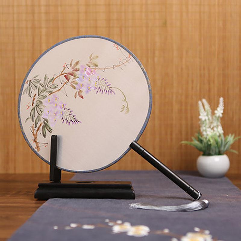 Suzhou-Double-sided Embroidery Hand Held Fan, Round Circular, Hand-embroidered Dance Silk Fan, Chinese Style Gifts, Hanfu Home