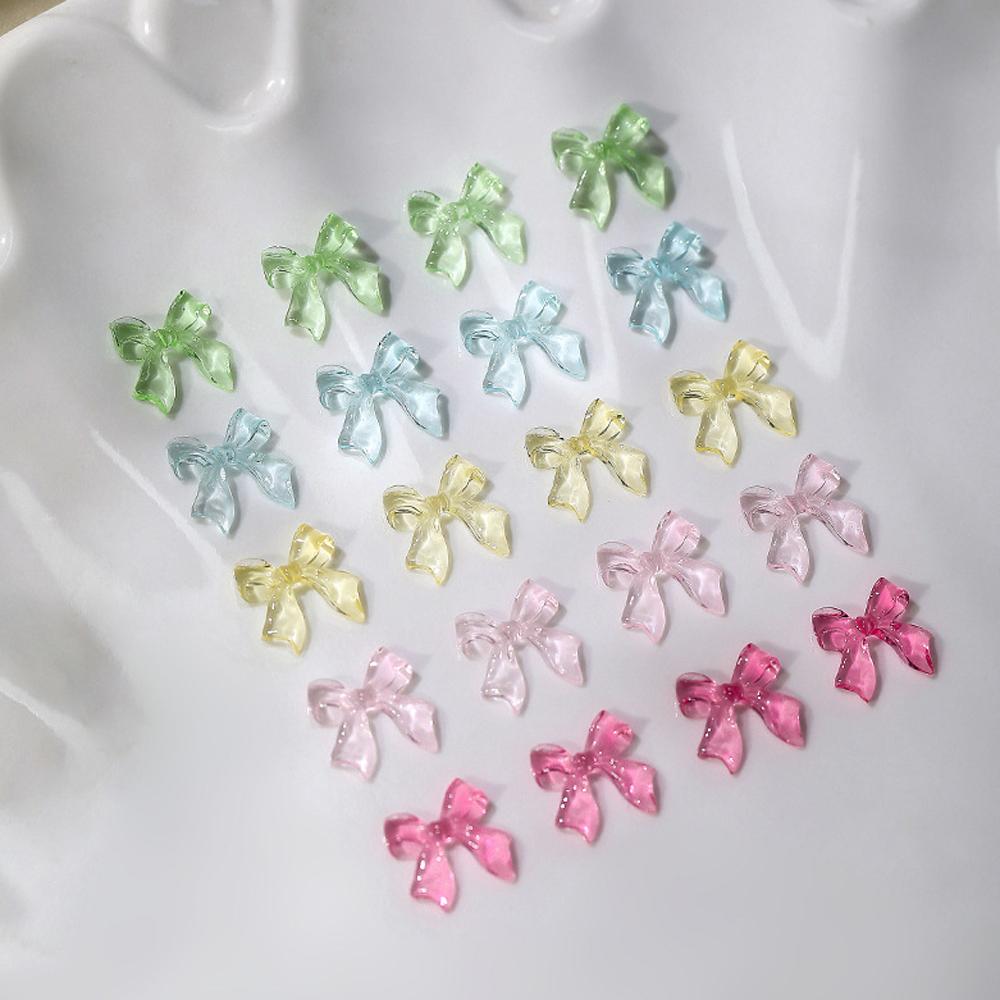 100pcs Kawaii Candy Bow Nail Charms Cute Transparent Jelly Color 3D Resin Ribbon Jewelry Nail Art Bowknot Decoration