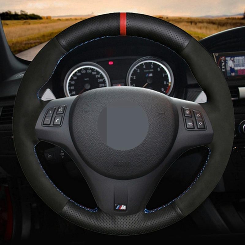Customized Car Steering Wheel Cover Black Suede Steering Wheel Braid For BMW M Sport M3 E90 E91 E92 E93 E87 E81 E82 E88 X1