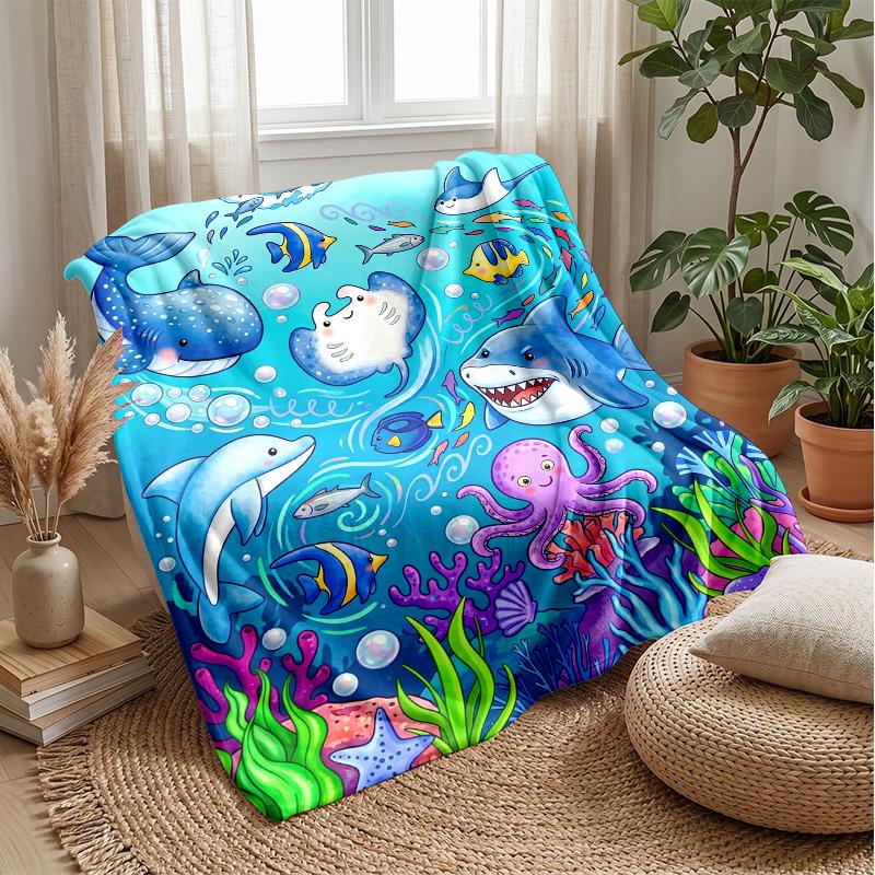 Ocean Life Adventure 56 Theme blanket Lightweight Warm Flannel Blanket Decorative Throw Blanket for Home Decoration