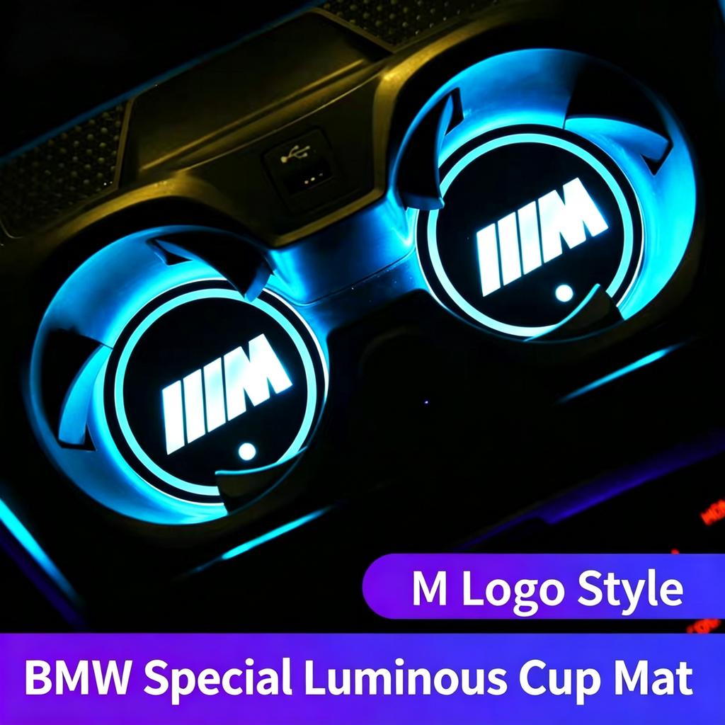BVYD9 Luminous Ambient Light Cup Mat USB Charging Decor Sticker Car Interior Parts Fit for BMW iX3 iX F07 F48 F39 F34 F40 F45 F46 G30
