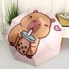 Capybara,Bubble Milk Tea Automatic Folding Umbrella Simple 8 Rib Design, Bright Cartoon Pattern, Durable Iron Frame, Suitable For Travel, O