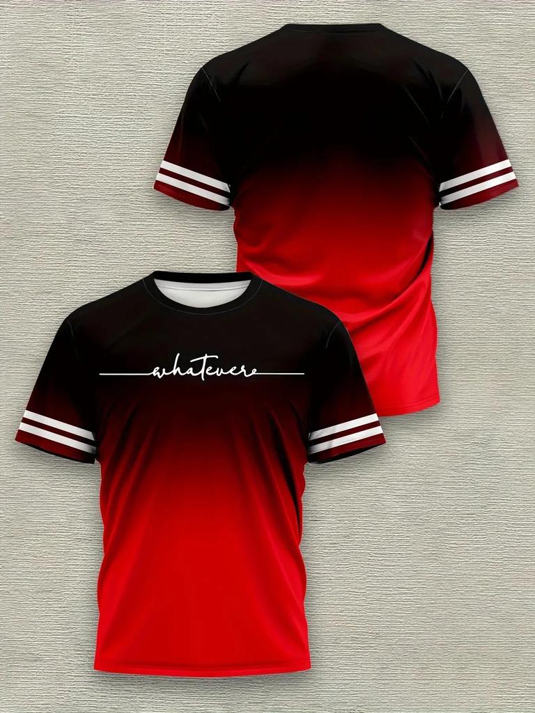 2026 Fashion Men Gradient Color T‑Shirt 3D Whatever Letter Print Short Sleeve Classic Striped Graphic T-shirt Trend Casual Tops