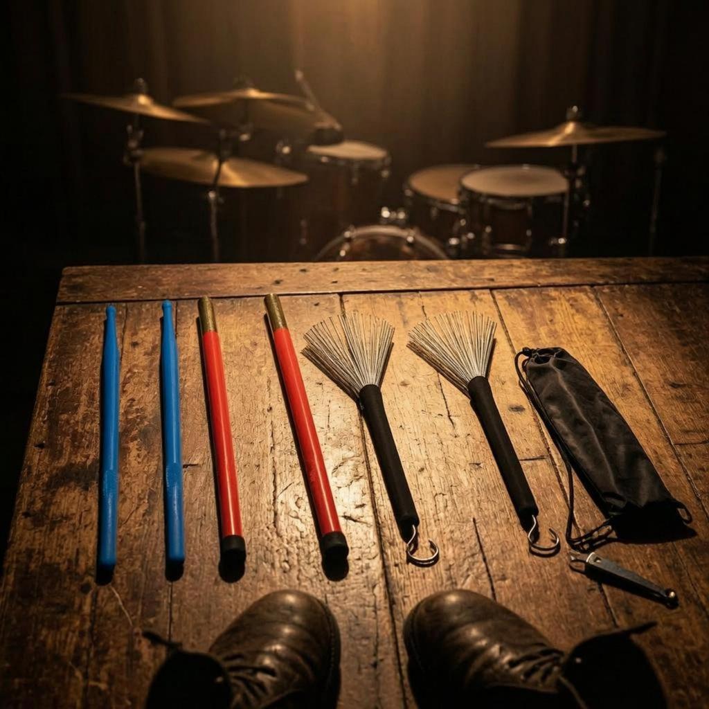 Trommelzubehör-Bundle mit Aufbewahrungstasche Sticks Schlägel Bürsten Set Gemischtes Material