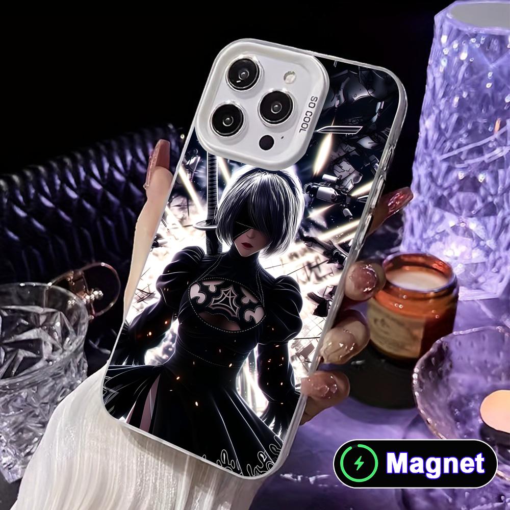 Anime Nier 2B White Translucent MagSafe Mobile Phone Case for iPhone 17 16 15 14 13 12 11 X XR XS Air Pro Max Plus Cover