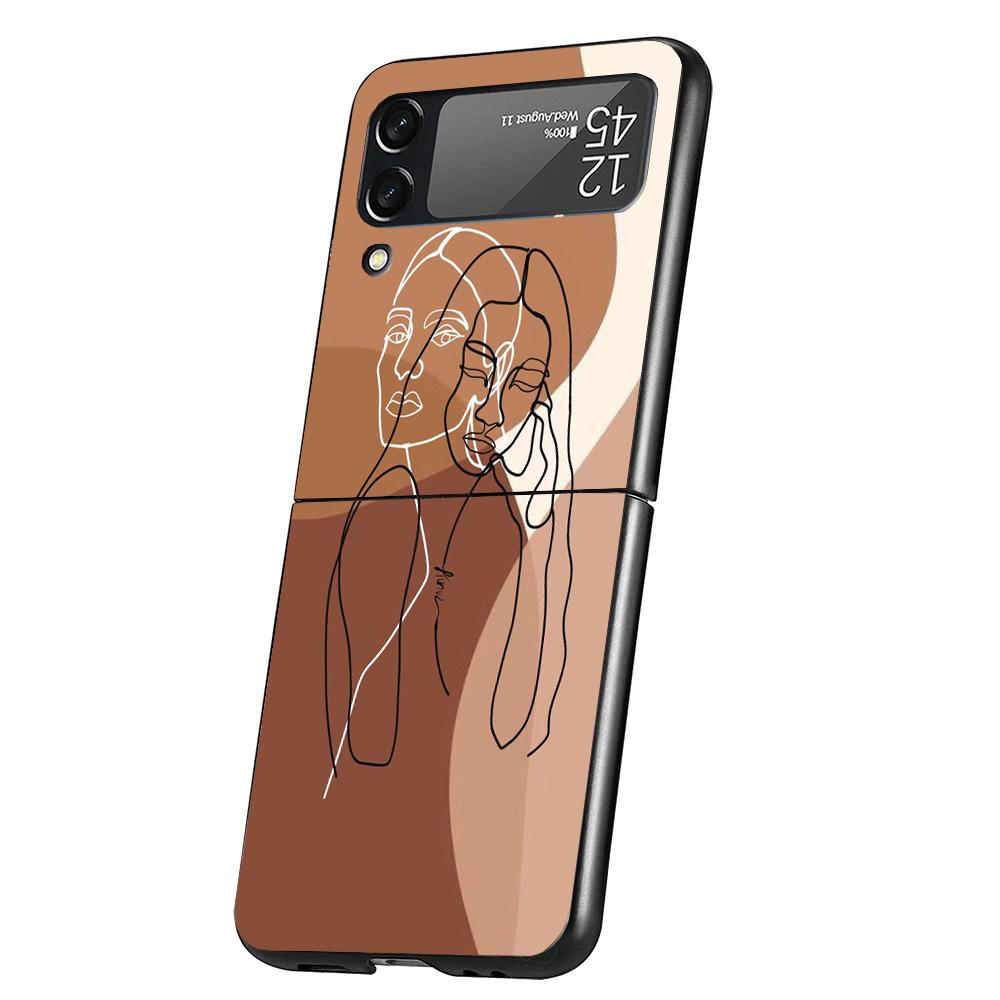 Abstract Line Women Face Case Phone Cover for Samsung Galaxy Z Flip 6 5 4 3 5G ZFlip6 ZFlip5 ZFlip4 ZFlip3 Black Hard Trend Fund