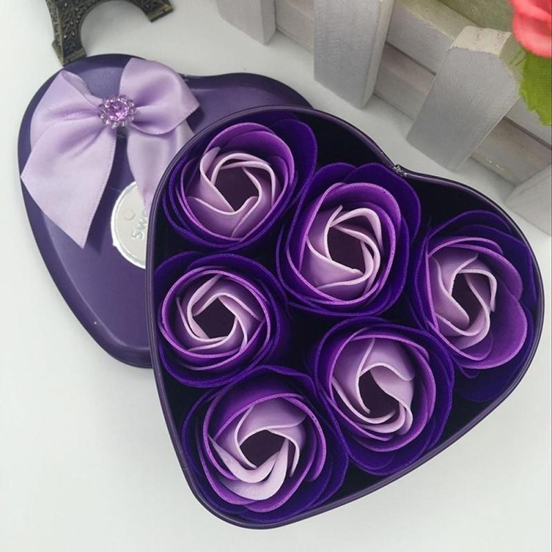 6Pcs Heart-shaped Rose Gift Box Simulated Rose Soap Flower Mother's Day Rose Gift Box Valentine's Day Rose Gift Wedding Souvenir