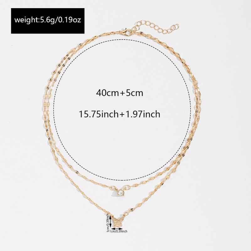 Butterfly Necklace Jewelry Double-layer Stacked Collarbone Chain Women's Niche High-end Light Luxury Diamond-encrusted Sweater Chain