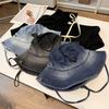 Washed Denim Outdoor Hiking Hat Women Hiking Big Head Circumference Bucket Hat Sunshade Sunscreen Western Denim Hat