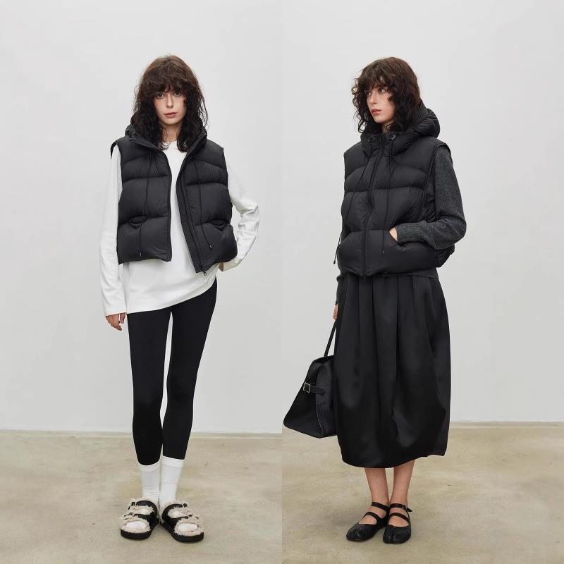 Autumn and winter new white goose down vest women's small hooded loose short puff vest
