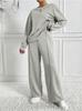 New Fall/Winter Solid-Color Round-Neck Long-Sleeve Top and Long Pants Set for Women: A Stylish Two-Piece Outfit