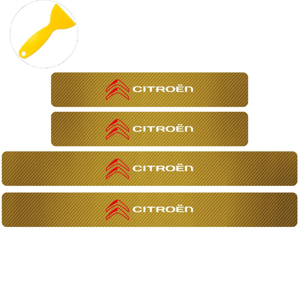 4pcs Car Door Plate Protective Stickers Carbon Fiber Car Sticker Sill Scuff Cover Anti Scratch Decal For Citroen C1 C2 Picasso