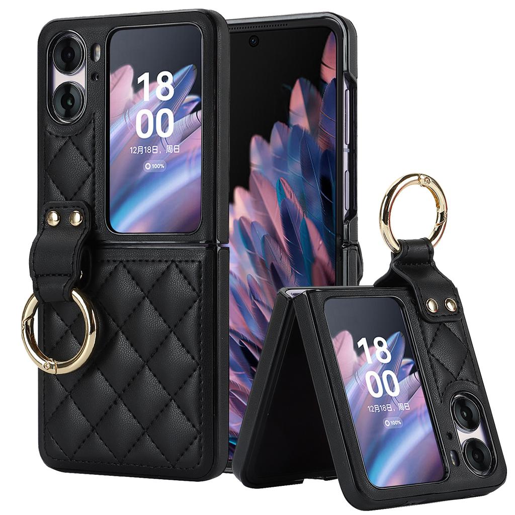 Emboss Diamond Ring Holder Leather Phone Case for OPPO Find N2 Flip 5G N2Flip CPH2437 N 2 Kickstand Ultra Thin Shockproof Cover