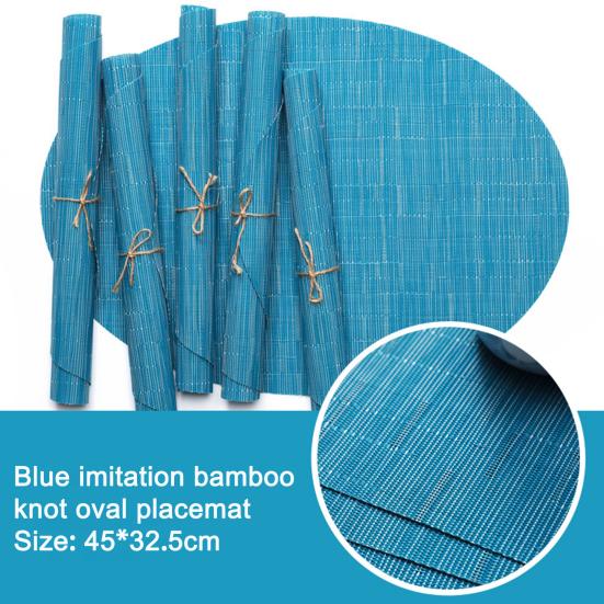 2 bucăți Preșuri de loc cu model de bambus Oval Anti-opărit Rezistent la căldură Anti-alunecare Impermeabil Izolație termică PVC Se poate spăla în mașină de spălat vase Decorare pentru masă