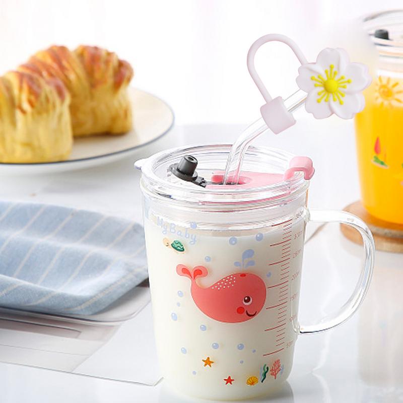 Begonia Flower Straw Cover Caps Silicone Straw Stopper 10mm Reusable Dust-Proof Straw Tips Lids For Stanleys Cup Party Decor