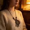 Hollow Leaves Sweater Chain Leather Chain Clothing Pendant Vintage Sweater Necklace  for Women Men