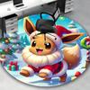 1pc Christmas Eevee Santa Claus Round Carpet - Anime Design, Holiday Gift, Office Chair Mat, Non-Slip Rug for Home Decor, Living Room