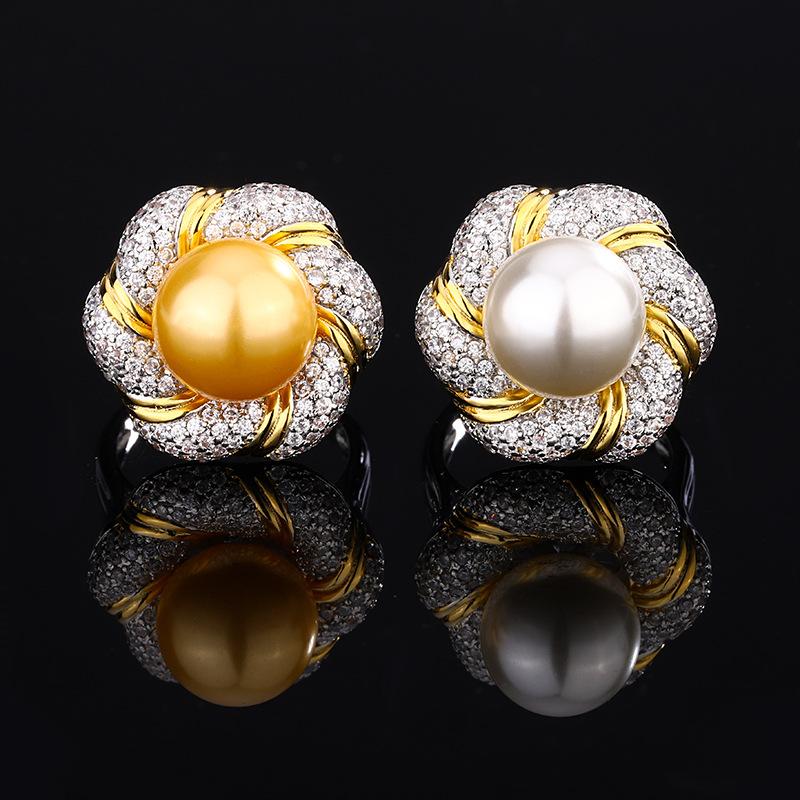 Schmuck Kupfer Platinplattiert Perle Blume Hohes Temperament Ring 14Mm