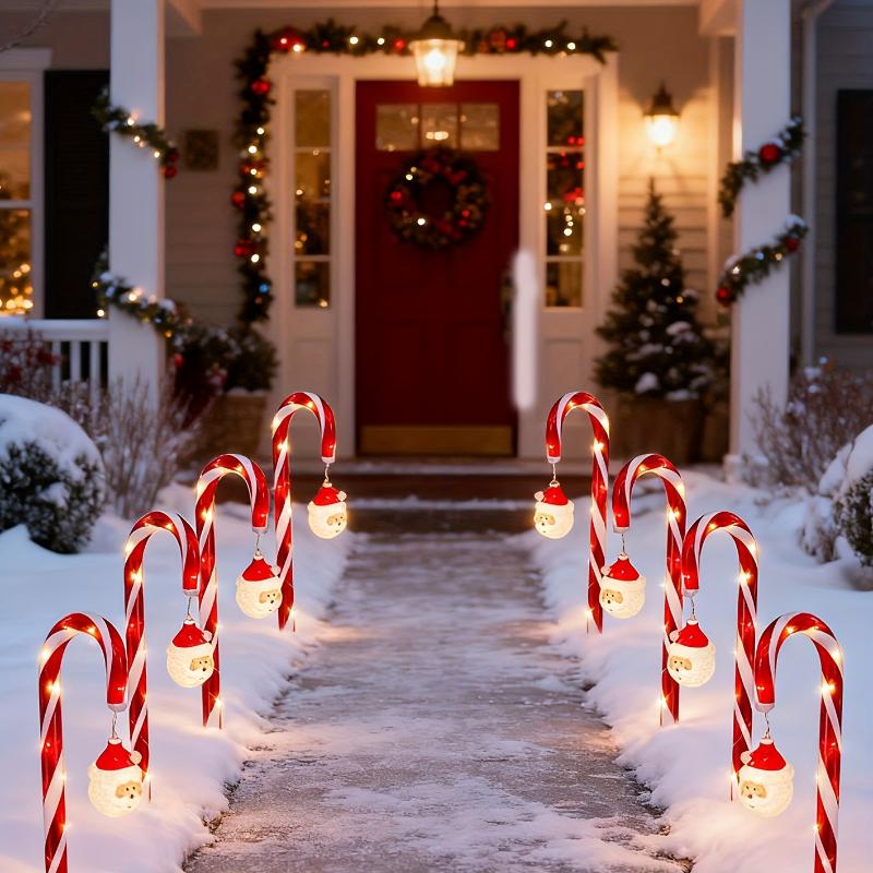 5 o 8 Piezas/Set Luces Solares Impermeables de Caramelo Navideño para Exterior para Decoración de Césped y Camino
