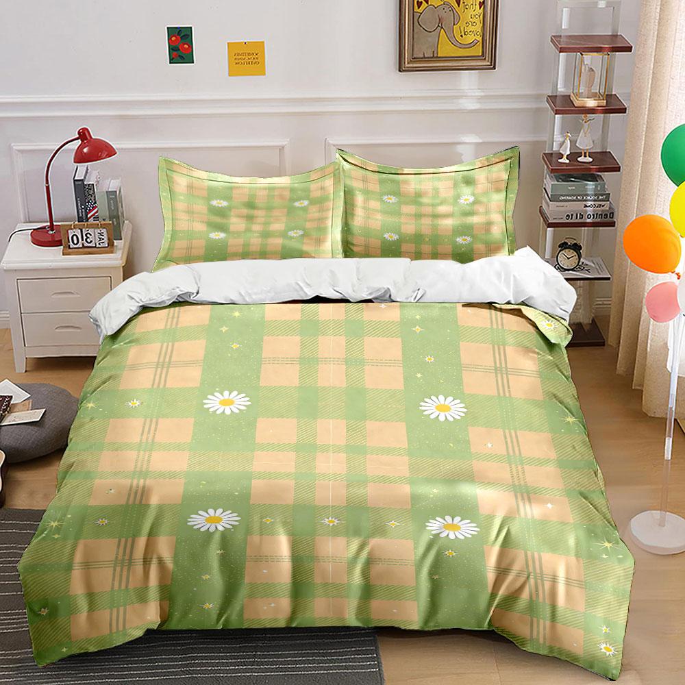

Plaid pattern with daisies. Bedding sets Duvet cover sets Duvet covers Pillowcases(1 * Duvet Cover 2 * Pillowcases, without duvet insert) 135x200cm