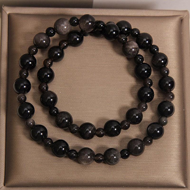 Original Design Gold Obsidian Double Layer Bracelet for Men & Women - Luxurious High-End Feel, Stackable Couple Bracelets