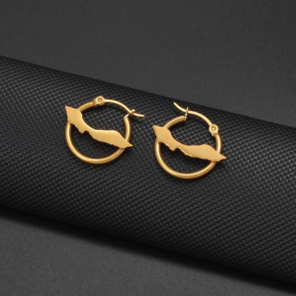 Anniyo Curacao Map Stud Earrings for Women Girls Stainless Steel Jewelry #005162