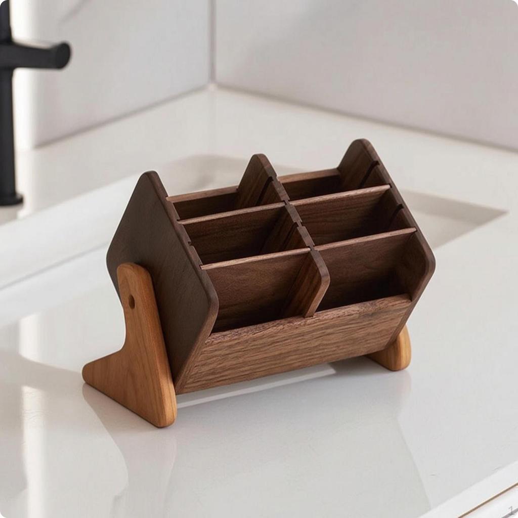 Wooden Cosmetic Storage Box Desktop Makeup Organizer with Compartments Tabletop Vanity