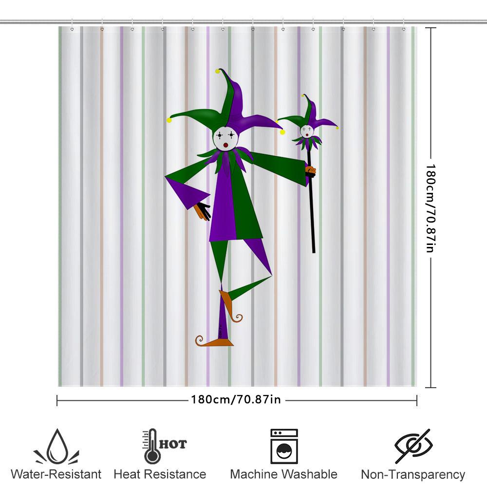 Colorful Jester Shower Curtain Unique Bathtub Decor For Bathroom Halloween Party Supplies Purple Green Magic Wand Design Made In